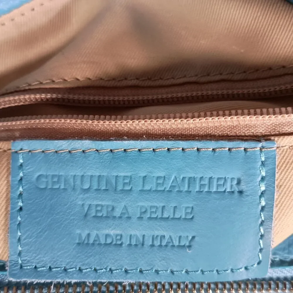 Unica! Firenze Tote Shoulder Crossbody Bag Blue Leather Made in Italy